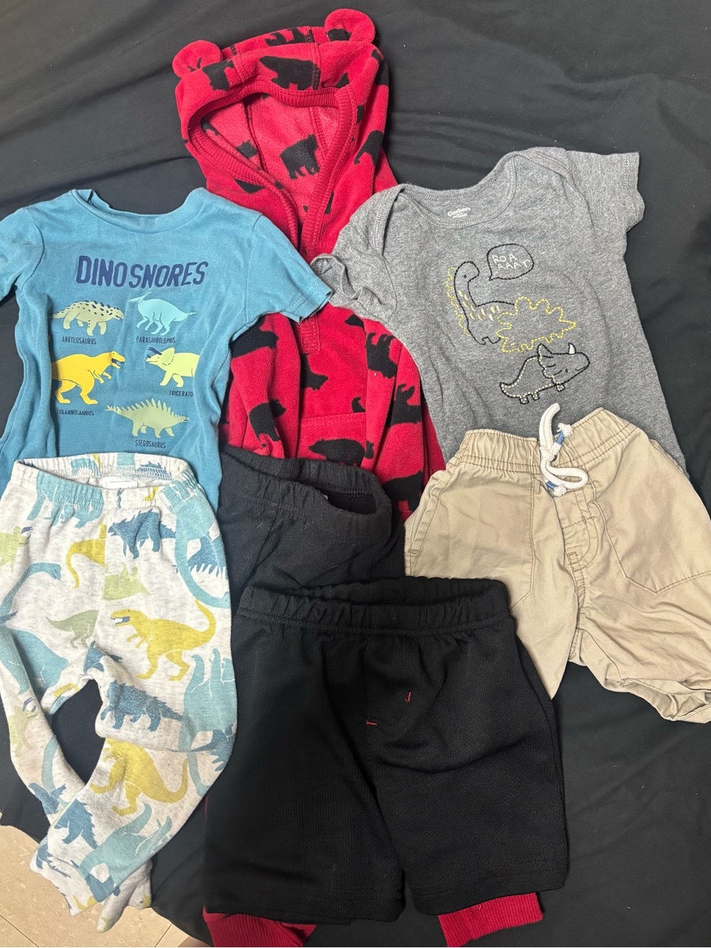 Carter's Red & Black Bear Hoodie with Assorted Dino Tops and Shorts